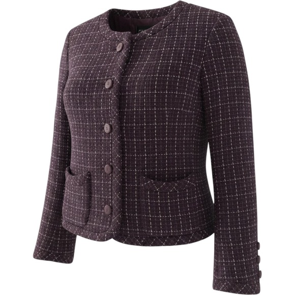 CHANEL Jackets & Blazers - Chanel 02P Plum Purple Tweed Jacket Blazer CC Crystal Buttons FR 42 US 10